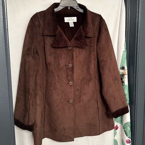 willow lane women’s brown faux suede pockets jacket coat size large.